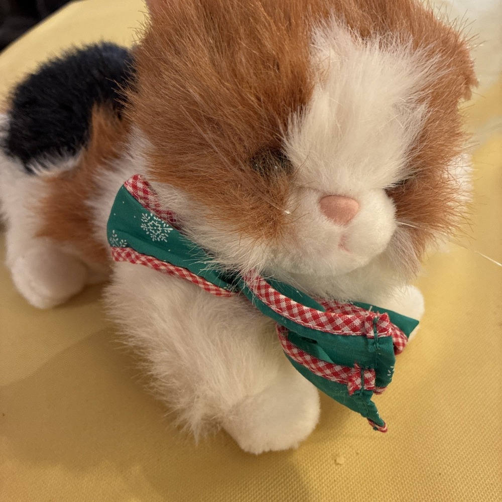 Plush Calico Cat 17" From Gingham Dog And Calico Cat 1990 Target Christmas Bow - Picture 9 of 9